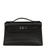 Vintage Hermes Kelly Pochette Black Swift Palladium Hardware