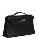 Vintage Hermes Kelly Pochette Black Swift Palladium Hardware