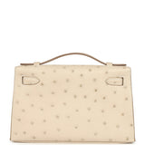 Hermes Kelly Pochette Craie Ostrich Palladium Hardware