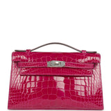 Hermes Kelly Pochette Rose Pourpre Shiny Alligator Palladium Hardware - Thumbnail View 1