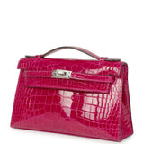 Hermes Kelly Pochette Rose Pourpre Shiny Alligator Palladium Hardware - Thumbnail View 5
