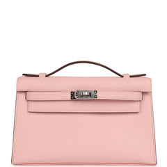 Hermes Kelly Pochette Rose Sakura Swift Palladium Hardware