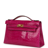 Hermes Kelly Pochette Rose Scheherazade Shiny Alligator Gold Hardware - Thumbnail View 5