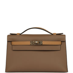 Hermes Special Order (HSS) Kelly Pochette Beige De Weimar and Biscuit Swift Permabrass Hardware