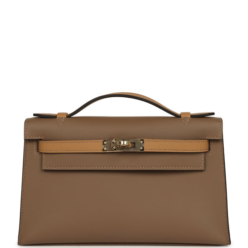 Hermes Special Order (HSS) Kelly Pochette Beige De Weimar and Biscuit Swift Permabrass Hardware