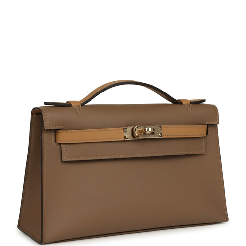 Hermes Special Order (HSS) Kelly Pochette Beige De Weimar and Biscuit Swift Permabrass Hardware