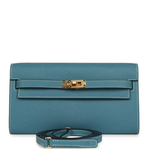 Hermes Kelly Wallet To Go Blue Jean Epsom Gold Hardware
