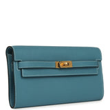 Hermes Kelly Wallet To Go Blue Jean Epsom Gold Hardware