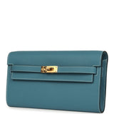 Hermes Kelly Wallet To Go Blue Jean Epsom Gold Hardware