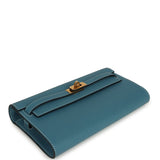 Hermes Kelly Wallet To Go Blue Jean Epsom Gold Hardware
