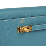 Hermes Kelly Wallet To Go Blue Jean Epsom Gold Hardware