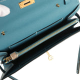 Hermes Kelly Wallet To Go Blue Jean Epsom Gold Hardware