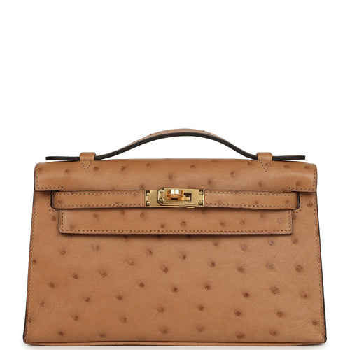 Hermes Kelly Pochette Chai Ostrich Gold Hardware