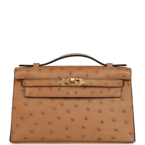 Hermes Kelly Pochette Chai Ostrich Gold Hardware