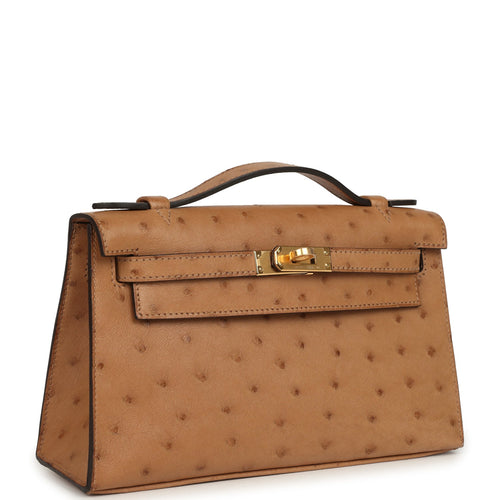 Hermes Kelly Pochette Chai Ostrich Gold Hardware