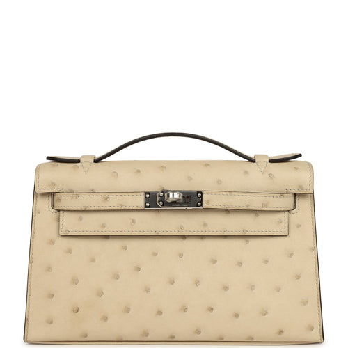 Hermes Kelly Pochette Parchemin Ostrich Palladium Hardware