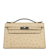 Hermes Kelly Pochette Parchemin Ostrich Palladium Hardware