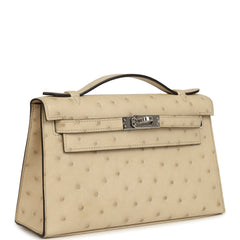 Hermes Kelly Pochette Parchemin Ostrich Palladium Hardware