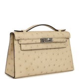 Hermes Kelly Pochette Parchemin Ostrich Palladium Hardware