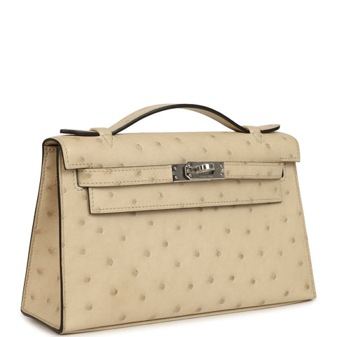 Hermes Kelly Pochette Parchemin Ostrich Palladium Hardware