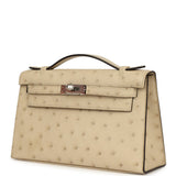 Hermes Kelly Pochette Parchemin Ostrich Palladium Hardware