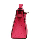 Hermes Kelly Pochette Rose Tyrien Ostrich Palladium Hardware