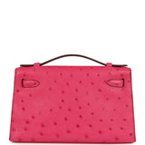 Hermes Kelly Pochette Rose Tyrien Ostrich Palladium Hardware