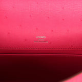Hermes Kelly Pochette Rose Tyrien Ostrich Palladium Hardware
