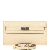 Hermes Kelly Wallet To Go Gris Nata Ostrich Palladium Hardware - Thumbnail View 1