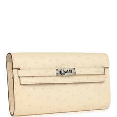 Hermes Kelly Wallet To Go Gris Nata Ostrich Palladium Hardware