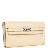 Hermes Kelly Wallet To Go Gris Nata Ostrich Palladium Hardware - Thumbnail View 2