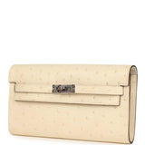 Hermes Kelly Wallet To Go Gris Nata Ostrich Palladium Hardware - Thumbnail View 5