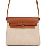 Hermes Herbag Zip 20 Mini Ecru and Beige Toile H Canvas and Fauve Vache Hunter Gold Hardware - Thumbnail View 1