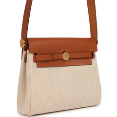 Hermes Herbag Zip 20 Mini Ecru and Beige Toile H Canvas and Fauve Vache Hunter Gold Hardware