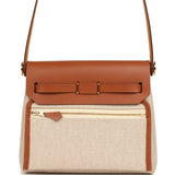 Hermes Herbag Zip 20 Mini Ecru and Beige Toile H Canvas and Fauve Vache Hunter Gold Hardware - Thumbnail View 4