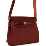 Hermes Herbag Zip 20 Mini Rouge H Toile Militaire Canvas and Vache Hunter Gold Hardware - Thumbnail View 2