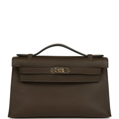 Hermes Kelly Pochette Vert Loden Swift Permabrass Hardware