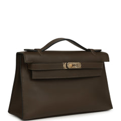 Hermes Kelly Pochette Vert Loden Swift Permabrass Hardware