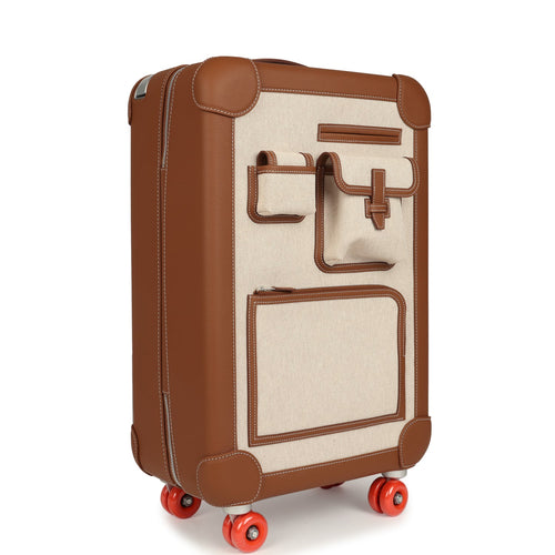 Hermes R.M.S. Cabine Cargo Suitcase Ecru & Beige Toile H and Fauve Regate Palladium Hardware