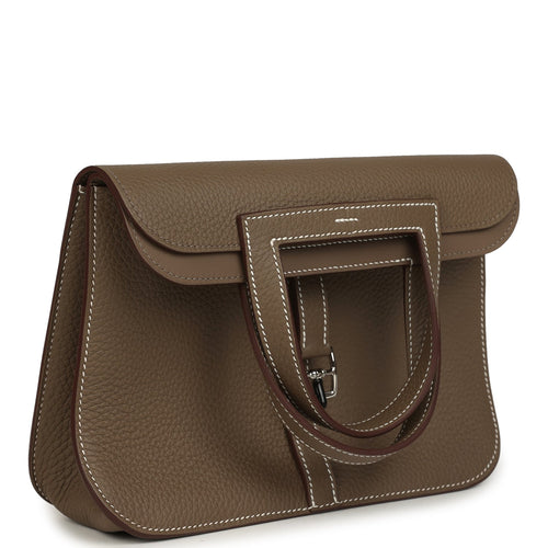Hermes Halzan 25 Etoupe Clemence Palladium Hardware