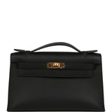 Pre-owned Hermes Kelly Pochette Black Swift Gold Hardware - Thumbnail View 1