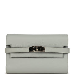 Pre-owned Hermes Medium Fold-Out Kelly Wallet Bleu Glacier Epsom Palladium Hardware