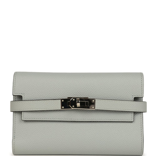Pre-owned Hermes Medium Fold-Out Kelly Wallet Bleu Glacier Epsom Palladium Hardware
