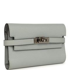 Pre-owned Hermes Medium Fold-Out Kelly Wallet Bleu Glacier Epsom Palladium Hardware