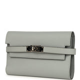 Pre-owned Hermes Medium Fold-Out Kelly Wallet Bleu Glacier Epsom Palladium Hardware
