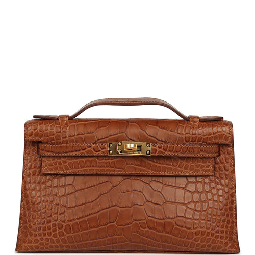 Hermes Kelly Pochette Gold Matte Alligator Gold Hardware