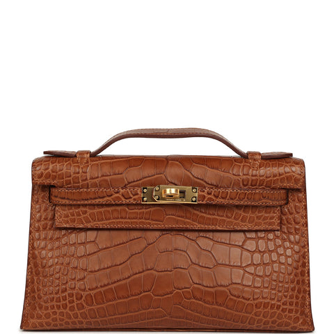 Hermes Kelly Pochette Gold Matte Alligator Gold Hardware