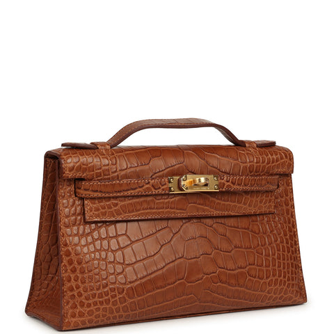 Hermes Kelly Pochette Gold Matte Alligator Gold Hardware