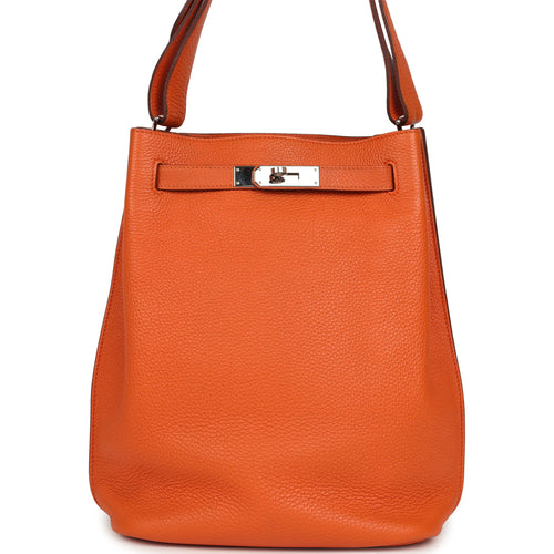 Pre-owned Hermes So Kelly 22 Orange Togo Palladium Hardware