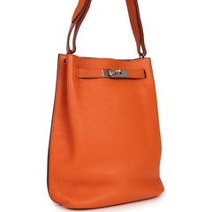 Pre-owned Hermes So Kelly 22 Orange Togo Palladium Hardware